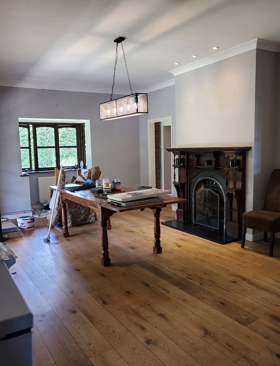 Dining room and fireplace wall